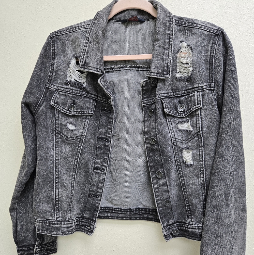 Distressed Gray Denim Jacket